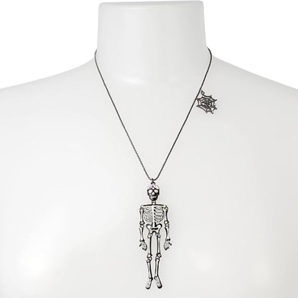 Betsey Johnson Halloween Skeleton & Spiderweb Charm Glow  in the Dark Necklace - Picture 1 of 5